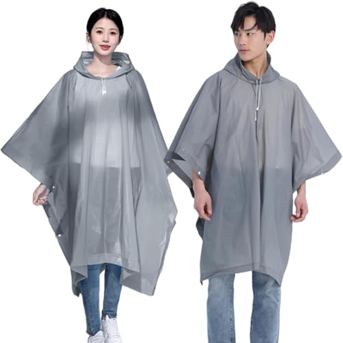 HACER EVA Raincoat Poncho 70 GSM with Adjustable Hood Full Sleeves Knee Length Unisex Universal Size Water Resistant Outdoor Rainwear for Camping Trekking Hiking Men and Women (Pack of 1, Grey) - Image 1
