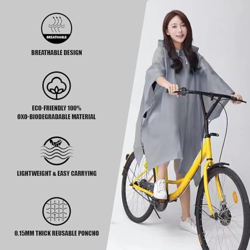 HACER EVA Raincoat Poncho 70 GSM with Adjustable Hood Full Sleeves Knee Length Unisex Universal Size Water Resistant Outdoor Rainwear for Camping Trekking Hiking Men and Women (Pack of 1, Grey) - Image 5