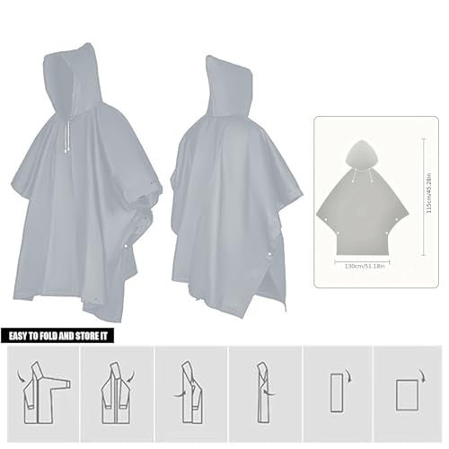 HACER EVA Raincoat Poncho 70 GSM with Adjustable Hood Full Sleeves Knee Length Unisex Universal Size Water Resistant Outdoor Rainwear for Camping Trekking Hiking Men and Women (Pack of 1, Grey) - Image 2