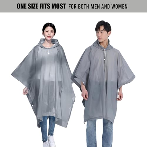 HACER EVA Raincoat Poncho 70 GSM with Adjustable Hood Full Sleeves Knee Length Unisex Universal Size Water Resistant Outdoor Rainwear for Camping Trekking Hiking Men and Women (Pack of 1, Grey) - Image 3