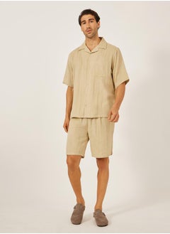 Styli Solid Short Sleeve Relaxed Fit Shirt and Shorts Co-Ords  - Image 1