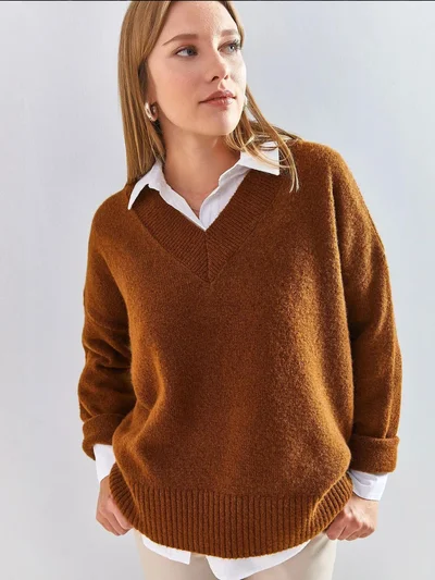 Bianco Lucci LUCCI V-Neck Long Sleeve Sweater