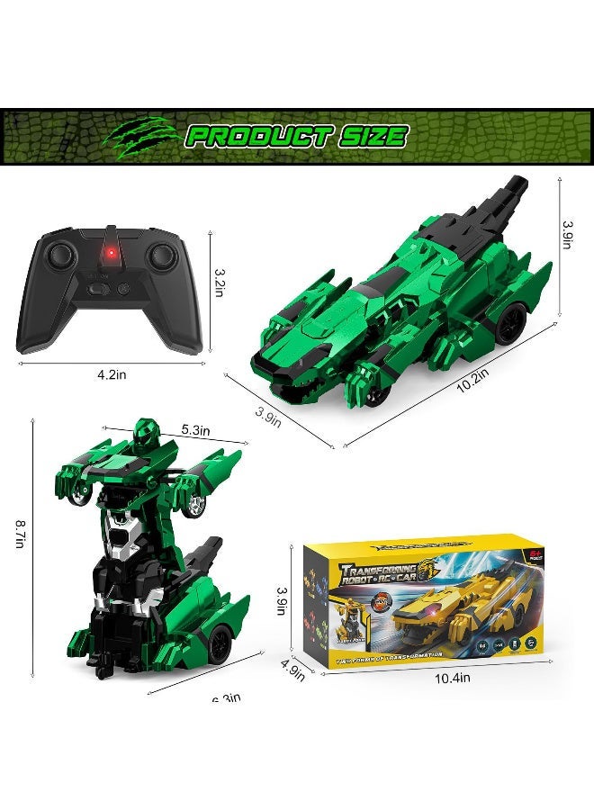ZESITH 2.4G Remote Control Dinosaur Transforming Car Robot Upright Walking Kids Toy Green - Image 3