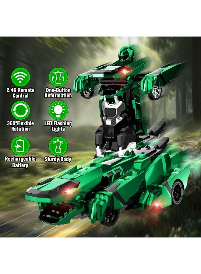 ZESITH 2.4G Remote Control Dinosaur Transforming Car Robot Upright Walking Kids Toy Green - Image 5