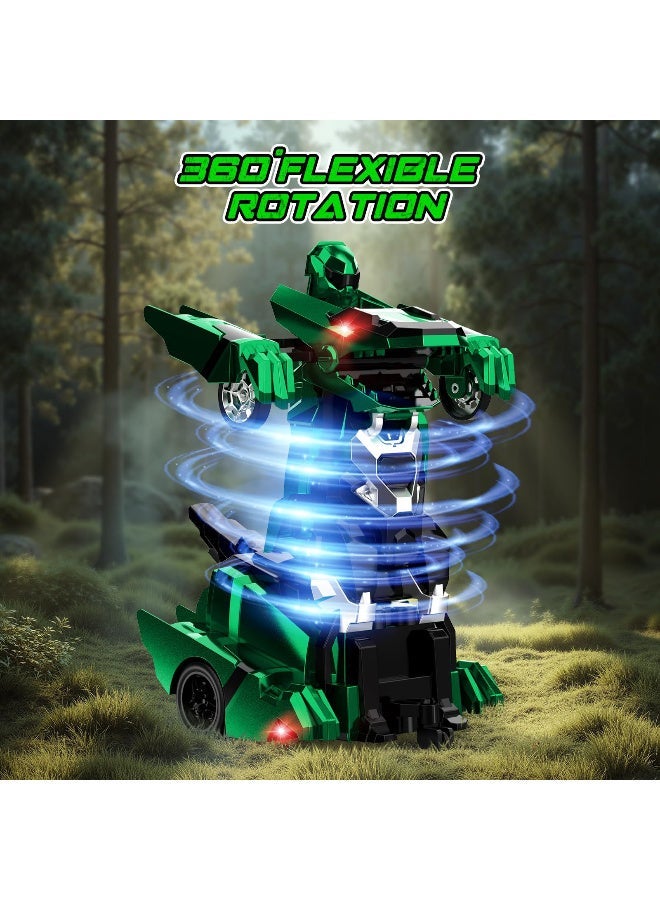 ZESITH 2.4G Remote Control Dinosaur Transforming Car Robot Upright Walking Kids Toy Green - Image 4