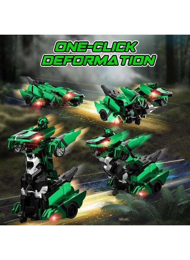ZESITH 2.4G Remote Control Dinosaur Transforming Car Robot Upright Walking Kids Toy Green - Image 2