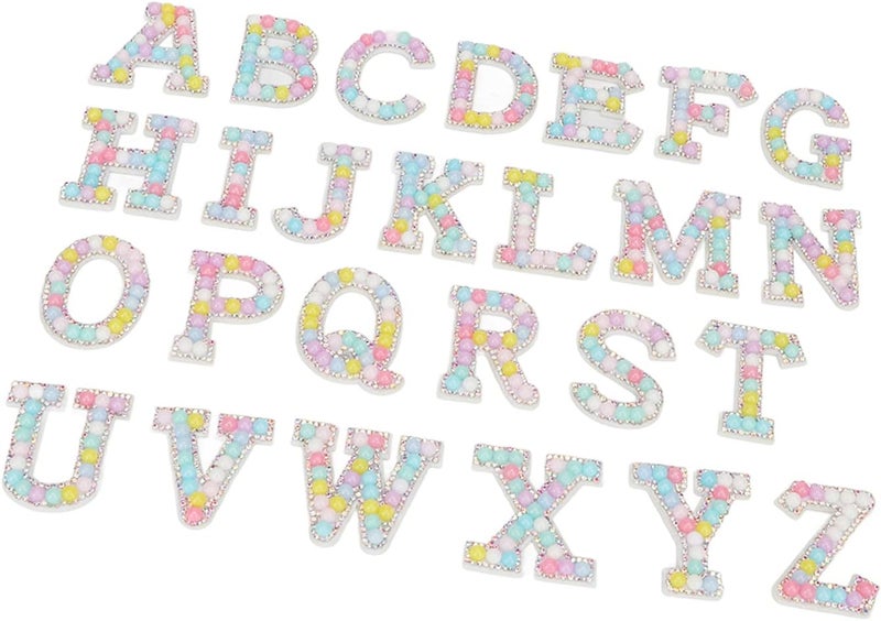 26pcs Self Adhesive Letter Patch Sticker, Colorful Pearl Rhinestone English Alphabet Stickers, Decoration for Clothes Bags Hats, Stylish Glitter Letter Patches from A to - Image 2