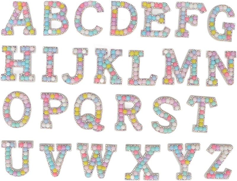 26pcs Self Adhesive Letter Patch Sticker, Colorful Pearl Rhinestone English Alphabet Stickers, Decoration for Clothes Bags Hats, Stylish Glitter Letter Patches from A to - Image 1
