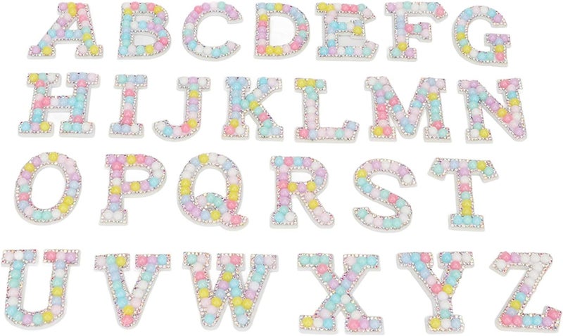 26pcs Self Adhesive Letter Patch Sticker, Colorful Pearl Rhinestone English Alphabet Stickers, Decoration for Clothes Bags Hats, Stylish Glitter Letter Patches from A to - Image 3