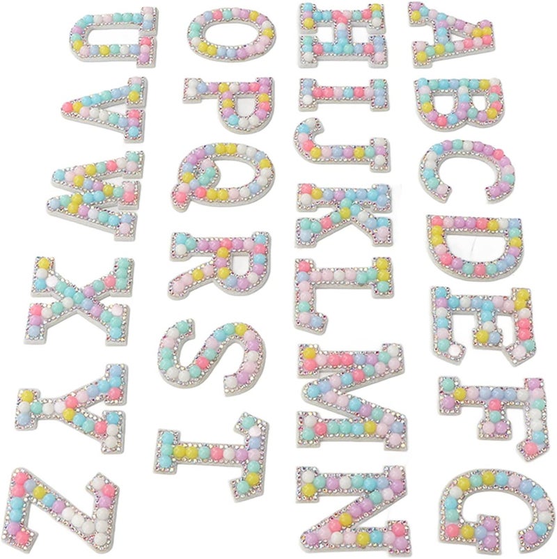 26pcs Self Adhesive Letter Patch Sticker, Colorful Pearl Rhinestone English Alphabet Stickers, Decoration for Clothes Bags Hats, Stylish Glitter Letter Patches from A to - Image 4