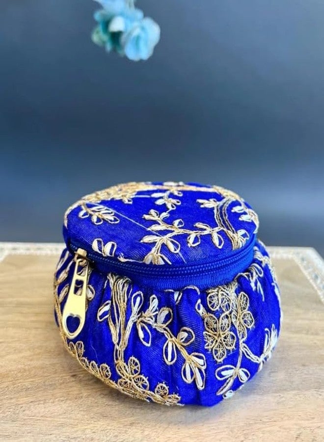 Koogly Embroidery matki shape Bangle Box Jewellery Organiser Box Earring Storage Box, Wedding Return Gift for women Bridal Gift Storage Box(Blue) - Image 1