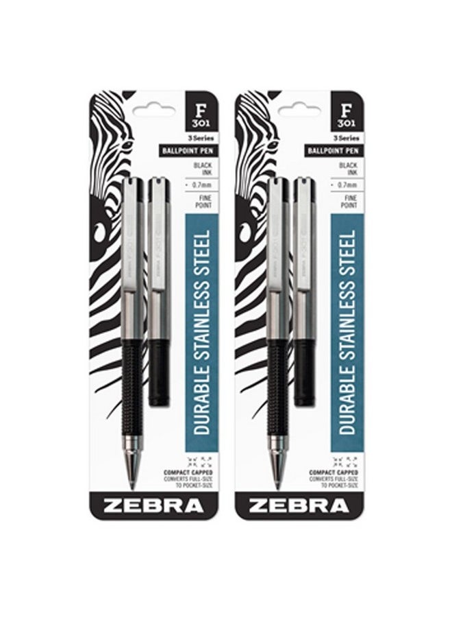 ZEBRA 4 Zebra F-301 Compact Ballpoint Pens (2 Packs of 2), Black 