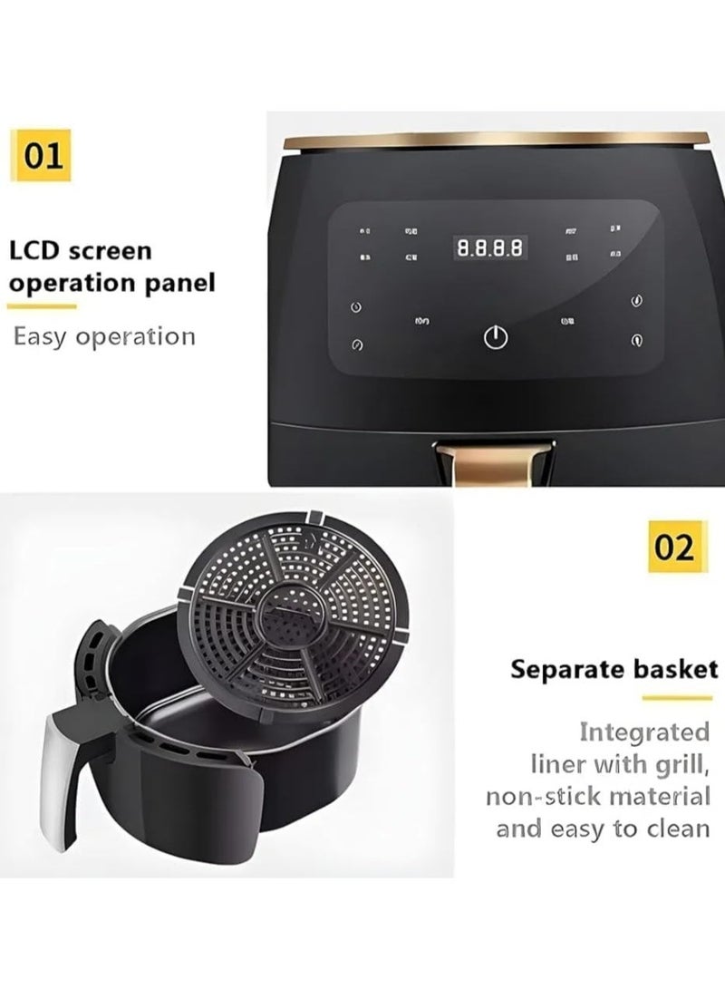 اير فراير قلاية هوائية كهربائية 6 لتر بقوة 1400 وات، قلاية بدون زيت بشاشة لمس رقمية LCD وسلة كبيرة، جهاز طهي بالهواء الساخن للبطاطس والفراخ واللحوم والخضروات والوجبات اليومية - Image 2