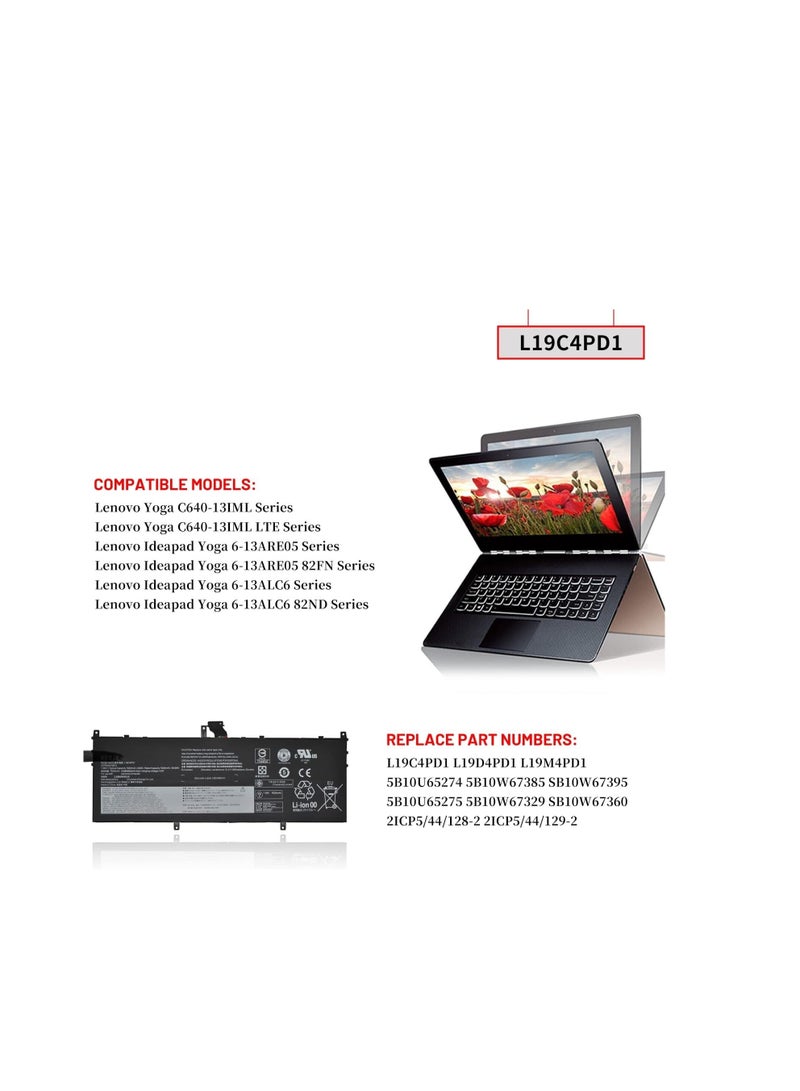 Terabyte بطارية لابتوب L19C4PD1 L19D4PD1 L19M4PD1 لجهاز Lenovo Ideapad Yoga 6-13ARE05 6-13ALC6 Yoga C640-13IML LTE Series 5B10U65274 5B10U65275 5B10W67329 5B10W67385 SB10W67395 SB10W67360 - Image 3