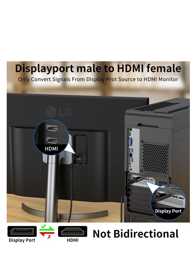 DisplayPort to HDMI Adapter 4k Uni-directional DP Male to HDMI Female,DP to HDMI Male to Female Adapter, Connect DP Interface to Laptop Desktop GPU to HDMI Monitor TV Projector- Black 1pc - Image 3