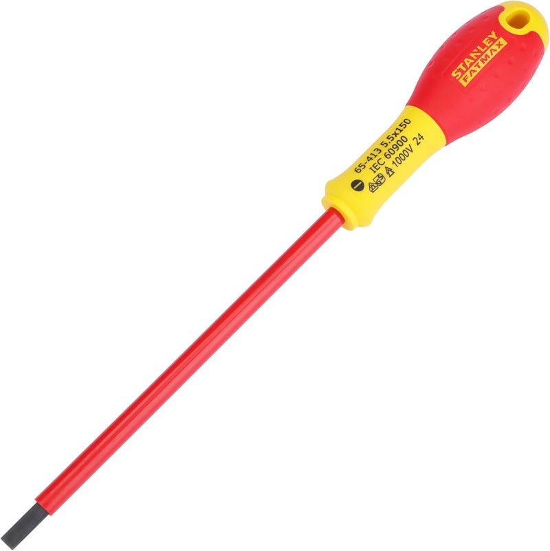 Stanley - FatMax ستانلي Fat Max مفك براغي معزول مشقوق 5.5×150 مم - أحمر وأصفر - Image 1