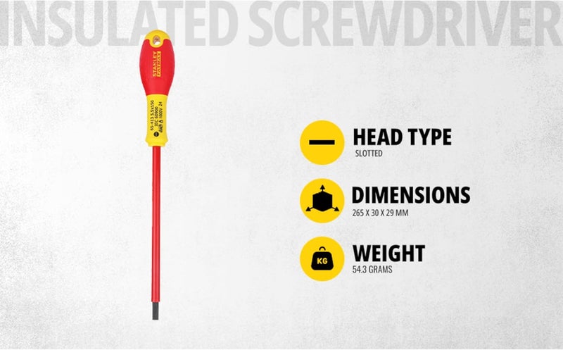 Stanley - FatMax ستانلي Fat Max مفك براغي معزول مشقوق 5.5×150 مم - أحمر وأصفر - Image 3