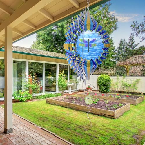 Eiryhope Dragonfly Animated Wind Spinner 12 Kinetic 3D Hanging Sculpture Creates Dragonfly Animation Effect Patio Lawn Garden Decor Creative Gifts for MotherFatherWomenMen - Image 3