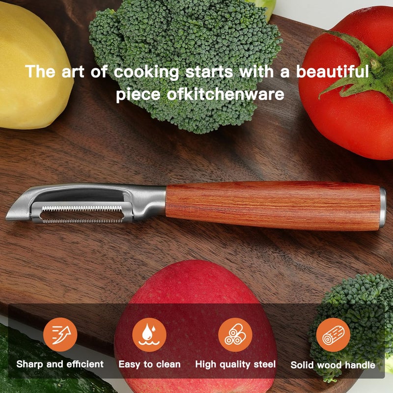 KULUNERï¼ŒPremium High-End Rosewood Handle and 304 Stainless Steel Serrated Blade - An Ultra-Sharp Rotating Peeler for Potatoes, Fruits, and Vegetables, Ergonomically Designed for Easy Peeling. - Image 5
