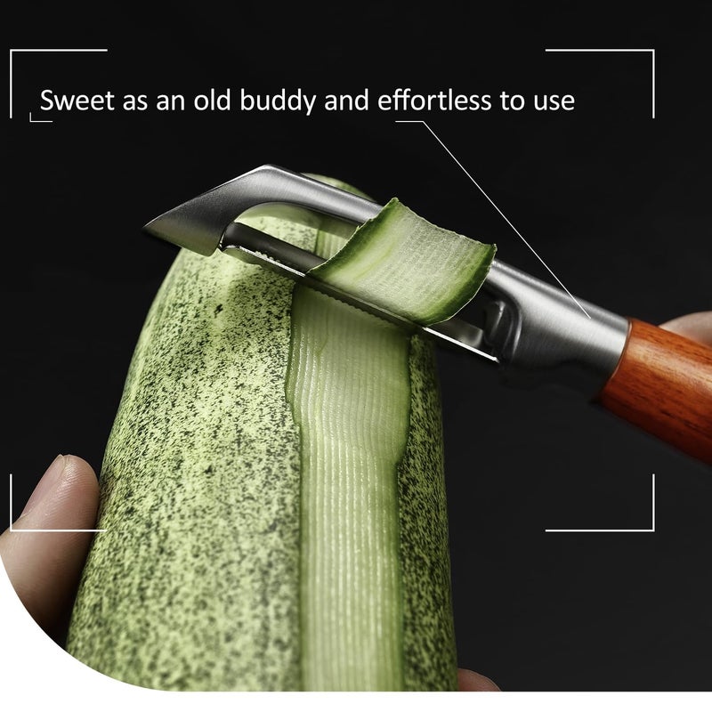 KULUNERï¼ŒPremium High-End Rosewood Handle and 304 Stainless Steel Serrated Blade - An Ultra-Sharp Rotating Peeler for Potatoes, Fruits, and Vegetables, Ergonomically Designed for Easy Peeling. - Image 2