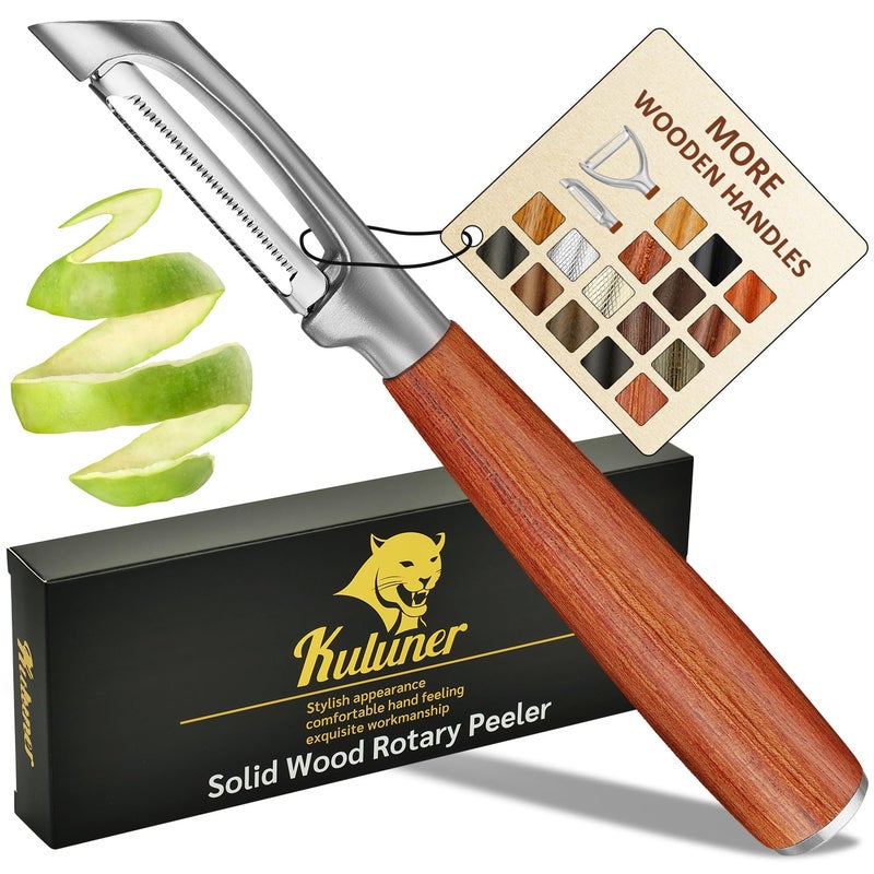 KULUNERï¼ŒPremium High-End Rosewood Handle and 304 Stainless Steel Serrated Blade - An Ultra-Sharp Rotating Peeler for Potatoes, Fruits, and Vegetables, Ergonomically Designed for Easy Peeling. - Image 1