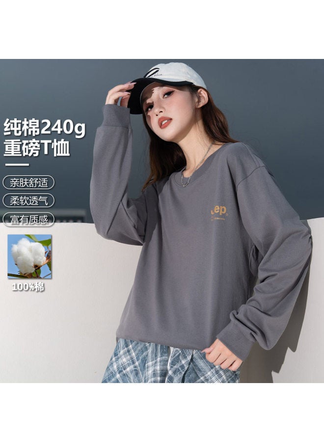 Jeep Women'S Casual Round Neck Long Sleeve T-Shirt, Loose Fit Pure Cotton Top For Autumn - Image 2