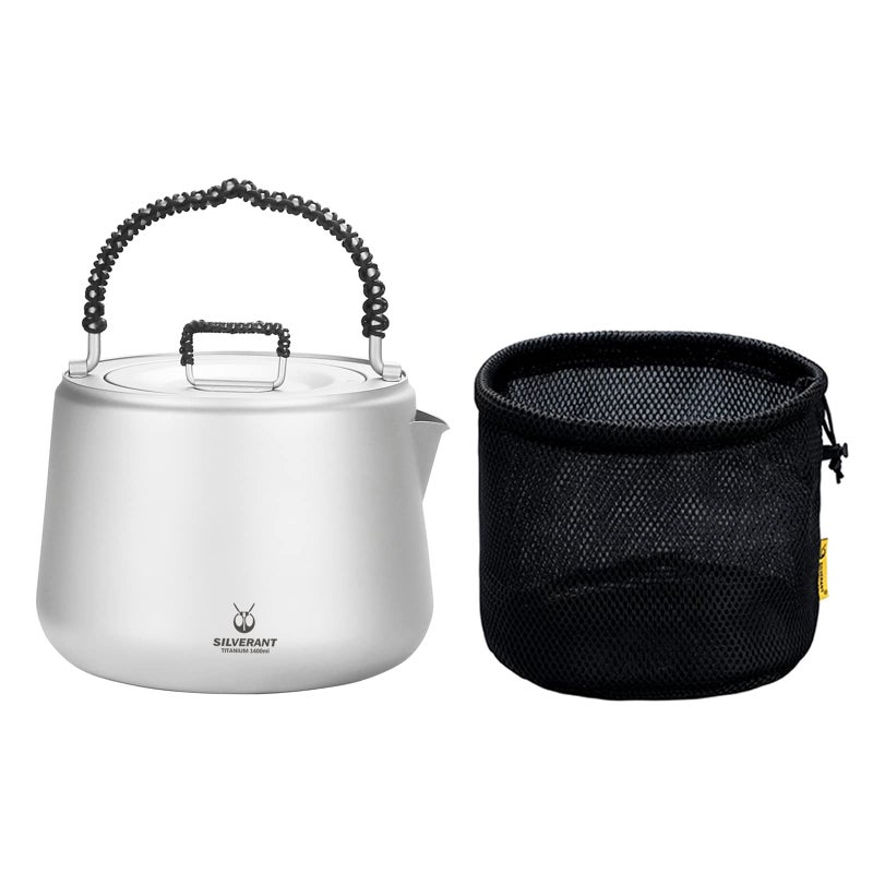 SILVERANT Titanium Camping Kettle Titanium Pot with Lid Folding Bail Handle Camping Coffee  Tea Pot for Outdoor Backpacking Hiking Teapot 1200ml  Sandblasted
