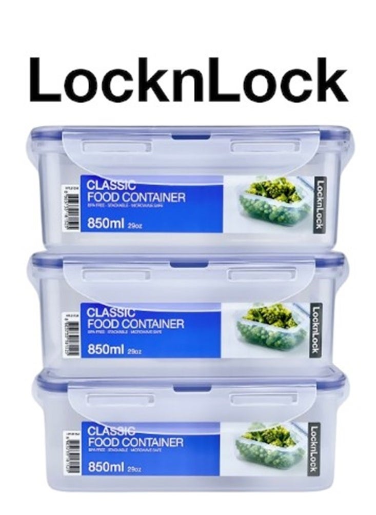 LocknLock LocknLock 850ml Rectangle  Airtight Food Storage PACK OF 3 - BPA-Free, Microwave, Freezer, and Dishwasher Safe 