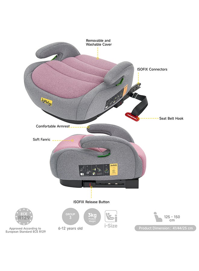 جوفيكيدز Jovikids Ohho I-Size Booster Seat for Car with ISOFIX, 125-150cm (Group 2/3, 6-12 Years), Portable Car Seats for Kids, Comfortable, Compact, Great for Travel, ECE R129, Pink - Image 3
