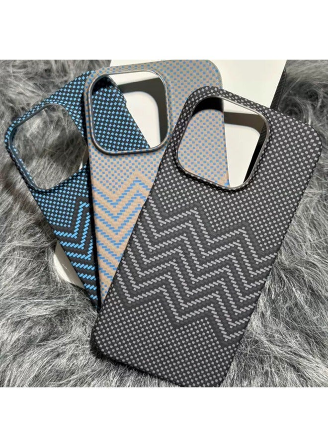 For IPhone16promax Kevlar Texture Phone Case Apple 15 Skin-Sense Half-Bag Drop-Resistant Protective Case 14-color:Gray Blue [half Pack Kevlar Pattern]-Applicable Models:iPhone16promax