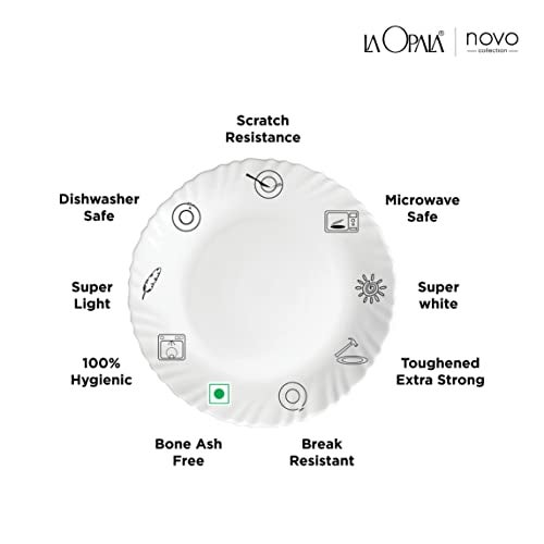 La Opala Novo Collection Opal Glass Crockery | for Family of 4 | Dinner Set 10 pcs Petite Roses | Plates & Bowls for Dining | Microwave Safe | 100% Vegetarian | Extra Strong | Light & White - Image 4