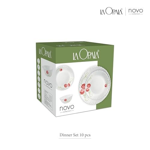 La Opala Novo Collection Opal Glass Crockery | for Family of 4 | Dinner Set 10 pcs Petite Roses | Plates & Bowls for Dining | Microwave Safe | 100% Vegetarian | Extra Strong | Light & White - Image 5