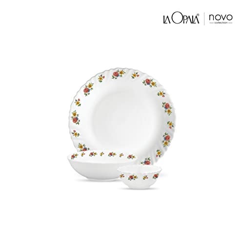 La Opala Novo Collection Opal Glass Crockery | for Family of 4 | Dinner Set 10 pcs Petite Roses | Plates & Bowls for Dining | Microwave Safe | 100% Vegetarian | Extra Strong | Light & White - Image 2