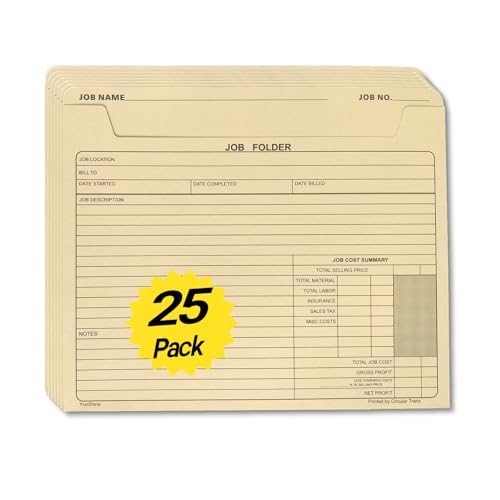 YvnShine 25-Pack Heavy Duty Manila Job Folders 10x12 Inch – Preprinted Project Management File Jackets with Job Tracking & Cost Calculation Fields – for Construction, Manufacturing, Maintenance - Image 1