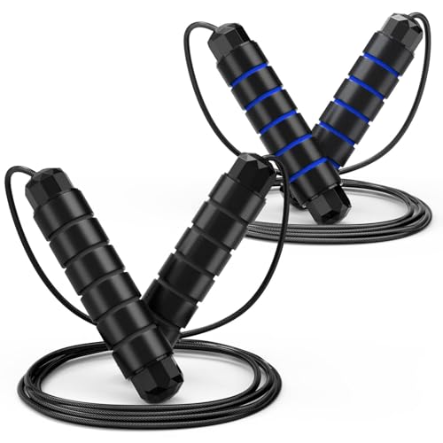 Loocio Jump Rope TangleFree Rapid Speed Jumping Rope Cable with Ball Bearings for Women Men and Kids Adjustable Steel Jump Rope with Foam Handles for Home Gym Exercise Fitness Workout Equipment Slim Body - Image 1