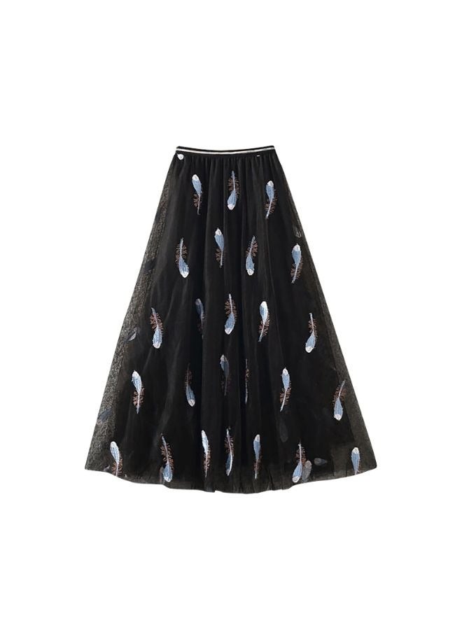 Women's Summer Tulle Long Skirts High Waist Feather Embroidery Pattern  - Image 2