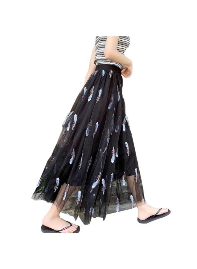 Women's Summer Tulle Long Skirts High Waist Feather Embroidery Pattern  - Image 1