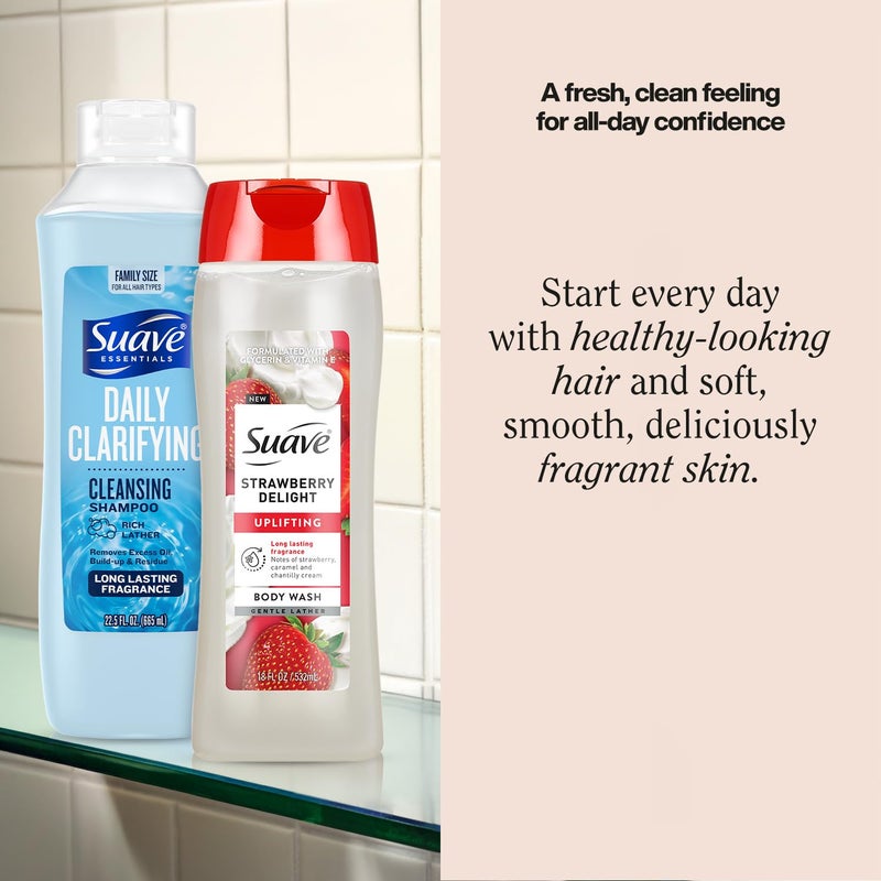 Suave Daily Clarifying Shampoo and Strawberry Delight Body Wash Bundle Shower Essentials for Healthy Skin Hair - Image 2