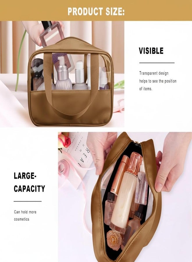 KBS Washbag Toiletry Kit Cosmetic Makeup Storage Organizer Bags Pouch Set of 3, Clear Travel Luggage Organiser Transparent with Metal Zipper for Men Women Girls (Brown) - Image 5
