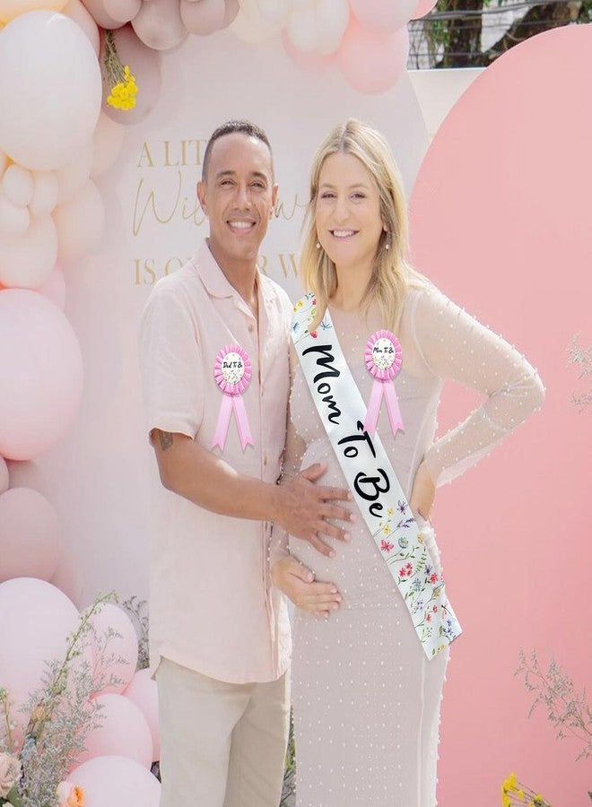 Homanu Wildflower Mom to Be Sash Baby Shower Decorations, Floral Mommy to Be Sash Dad to Be Pin Set for Pregnant Mommy Party Decorations - Image 2