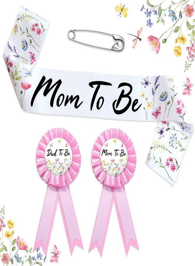 Homanu Wildflower Mom to Be Sash Baby Shower Decorations, Floral Mommy to Be Sash Dad to Be Pin Set for Pregnant Mommy Party Decorations - Image 1