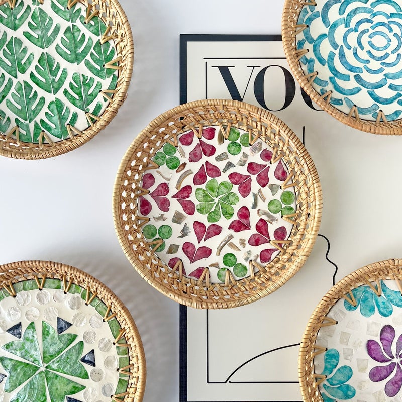 Handwoven Rattan Polychrome Tray Underwater Paradise Design Perfect Serving Tray for Coffee Tea and Desserts Ideal for Home Decor Christmas Gifts - Image 1
