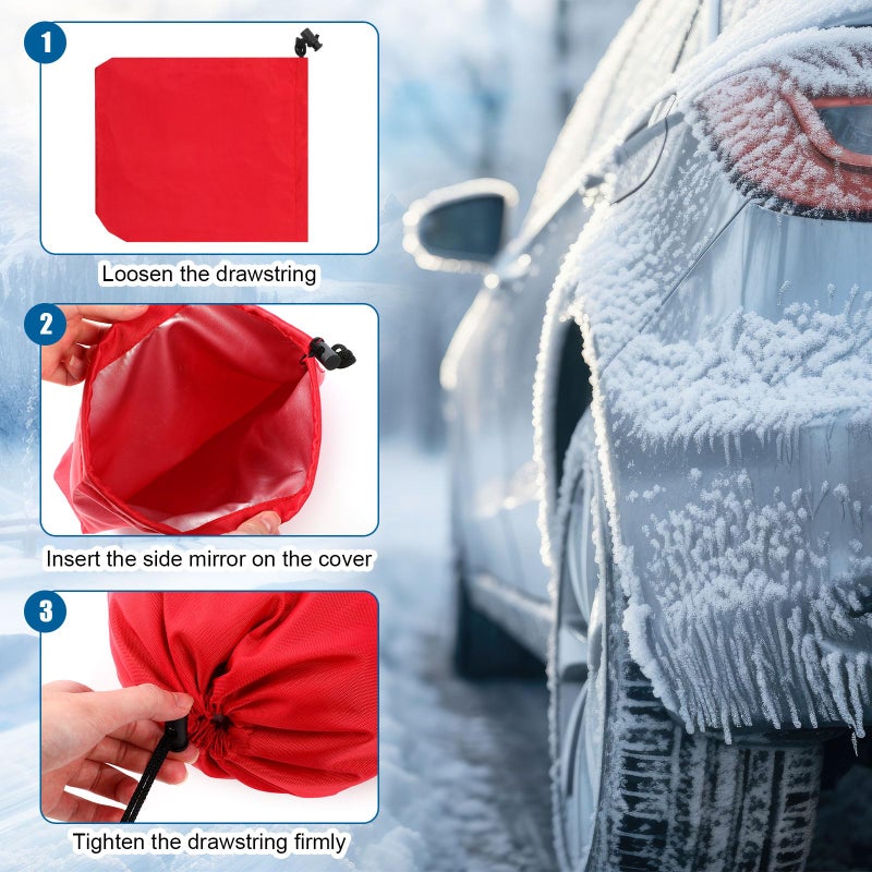 Frienda 2 Pcs Side View Mirror Cover Auto Rearview Protection Cover Snow Ice Mirror Exterior Rear Accessories Universal Size for Cars (Red) - Image 4