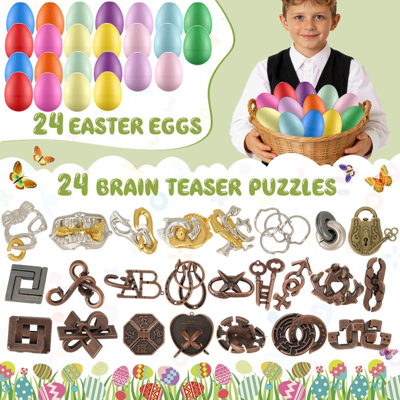 Mytothfy 24 Pack Easter Eggs Filled with Brain Teaser Puzzles, Easter Basket Stuffers for Kids Teens Adults, Easter Eggs Fillers for Teens Kids Boys Girls, Easter Eggs Hunt Game, Classroom Prize Supplies - Image 2