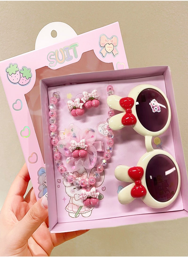 Bolivia's Hair Accessories Set for Girls - Pink Gift Box with Cartoon Hair Clips, Pastel Sunglasses, Charm Necklace & Hair Bands, Perfect Birthday/Party/Festive Gifts for Little Princesses  - Image 1