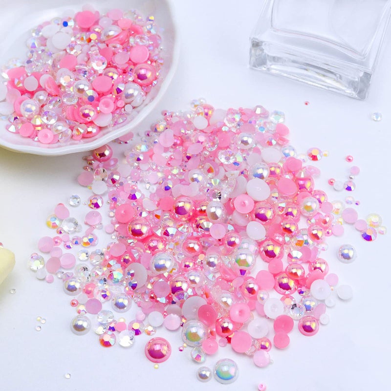 Briskbloom 60g Flatback Pearls and Rhinestones for Crafts, 3620PCS 2mm-10mm Mix for Nails Face Art Tumblers, with Tweezers Wax Pen, White|Pinks - Image 3