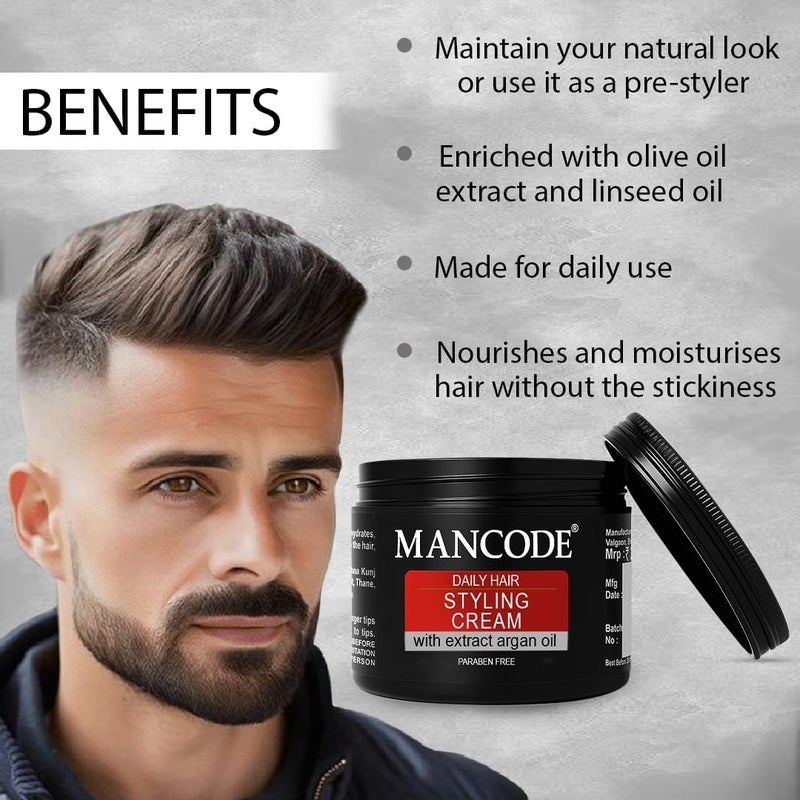 MAN CODE Mancode Hair Styling Cream For Men - 100 gr | For Daily Use Style & Nourishment | Non-sticky, Non-oily | Paraben & Sulphate FREE | Itch Free Daily Hair Cream | UV Protect & Care | Soft & Manageable - Image 2