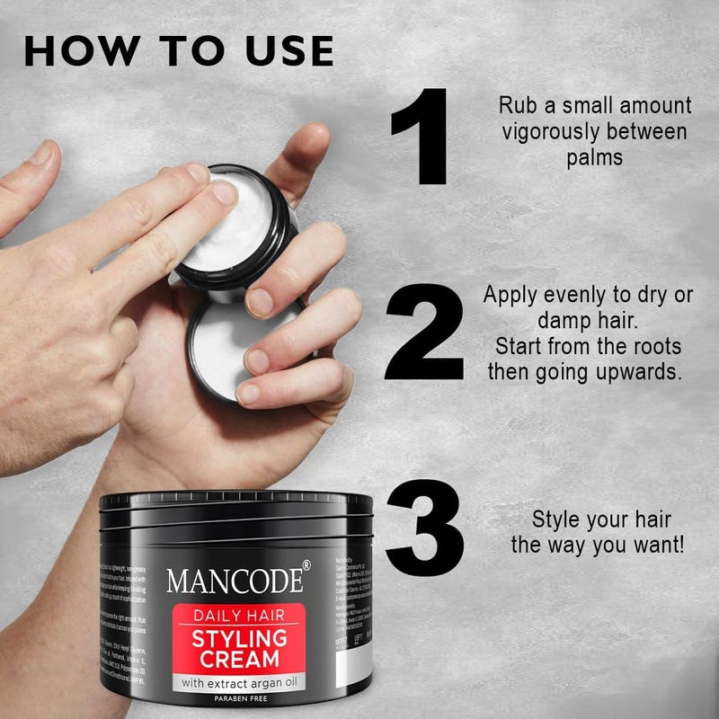 MAN CODE Mancode Hair Styling Cream For Men - 100 gr | For Daily Use Style & Nourishment | Non-sticky, Non-oily | Paraben & Sulphate FREE | Itch Free Daily Hair Cream | UV Protect & Care | Soft & Manageable - Image 3