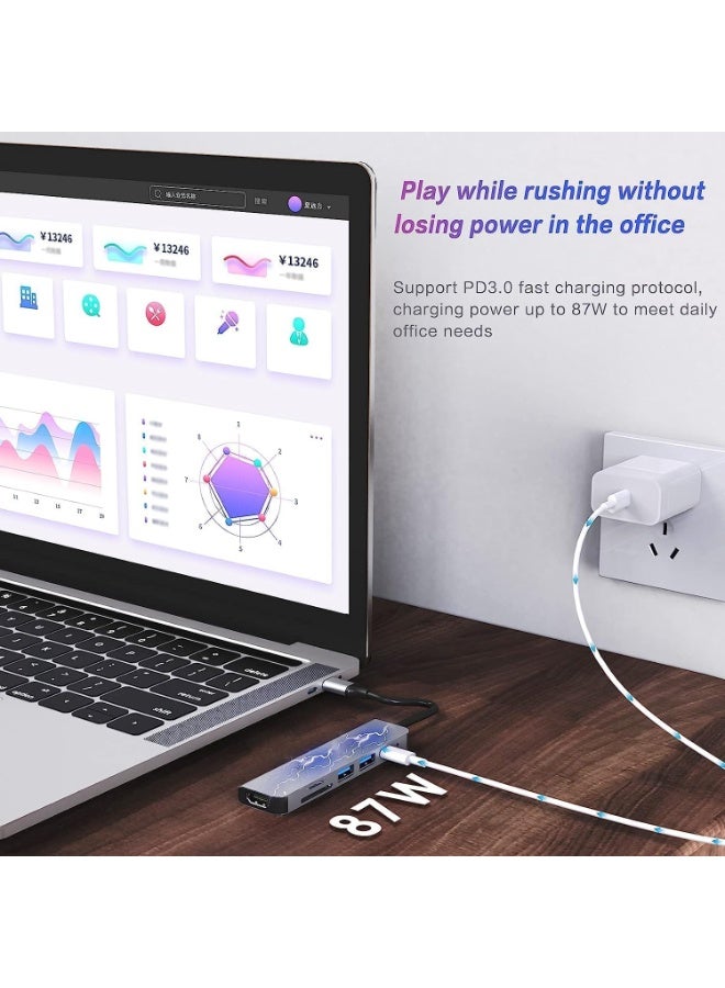 أوريون ماكس محول متعدد المنافذ 6 في 1 بمنفذ USB-C، يدعم دقة 4K HDMI، شحن سريع بقوة 100 واط، منفذي USB 3.0، قارئ بطاقات SD وTF، متوافق مع أجهزة MacBook وDell وHP وSurface وiPad Pro وأجهزة الكمبيوتر المحمولة - Image 5