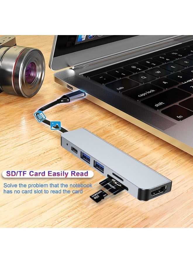 أوريون ماكس محول متعدد المنافذ 6 في 1 بمنفذ USB-C، يدعم دقة 4K HDMI، شحن سريع بقوة 100 واط، منفذي USB 3.0، قارئ بطاقات SD وTF، متوافق مع أجهزة MacBook وDell وHP وSurface وiPad Pro وأجهزة الكمبيوتر المحمولة - Image 2